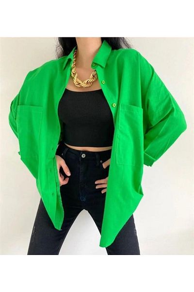 bb butik basic Cămașă oversize de in pentru femei Bbk0055