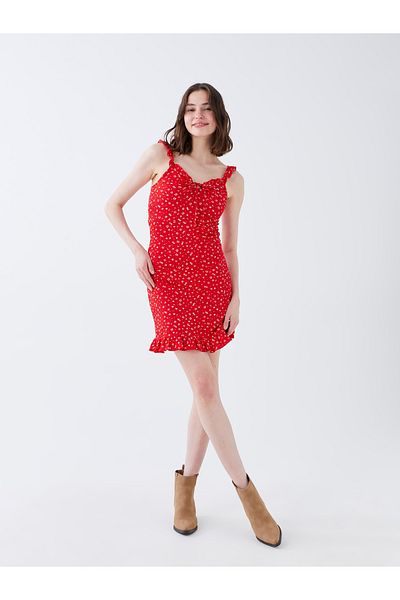 LC Waikiki Patterned Heart Collar Strap Women's Dress