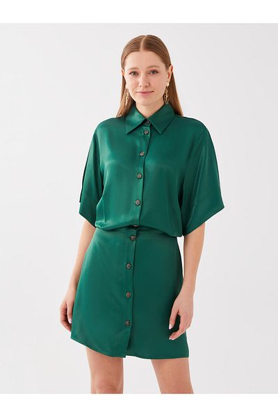 LC Waikiki Πουκάμισο γιακά μονό κοντό μανίκι Oversize σατέν γυναικείο φόρεμα