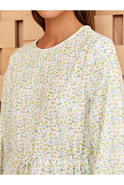 LC Waikiki Crew Neck Patterned Long Sleeve Chiffon Women's Dress