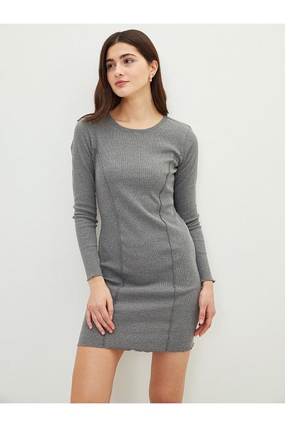 LC Waikiki Women's Dress - Crew Neck, Solid, Long Sleeve