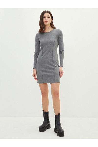 LC Waikiki Women's Dress - Crew Neck, Solid, Long Sleeve