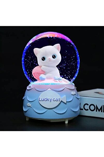 hediyeconcepti Şanslı Kedi Büyük Boy Işıklı Müzikli Püskürtmeli Karküresi