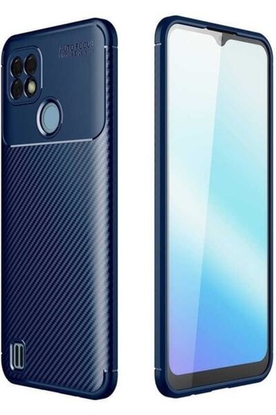 Case 4U Realme C21 Kılıf Rugged Armor Karbon Uzun Ömürlü Negro Kılıf Lacivert