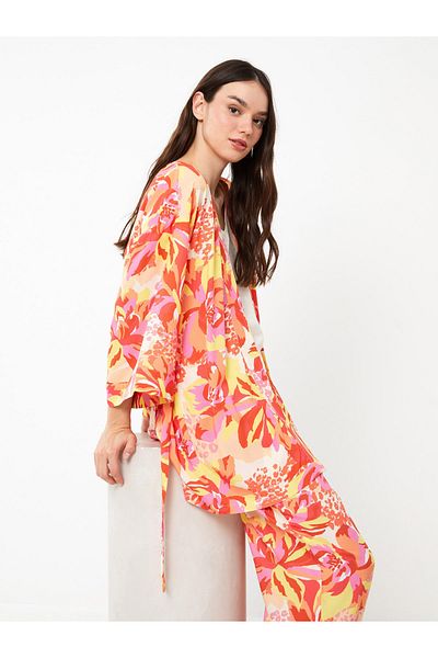 LC Waikiki Schalkragen gemusterter Langarm Oversize Damen Kimono