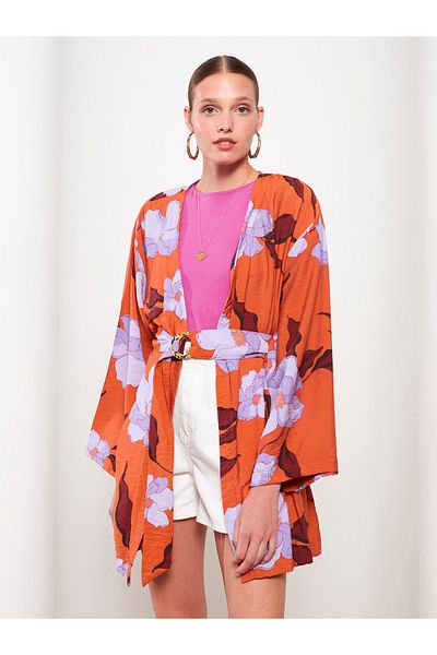 LC Waikiki Shawl Collar Floral Long Sleeve Women's Kimono