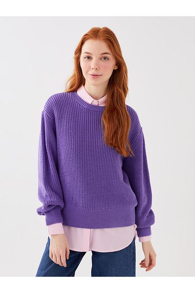 LC Waikiki Dobby-Strickpullover mit Rundhalsausschnitt für Damen