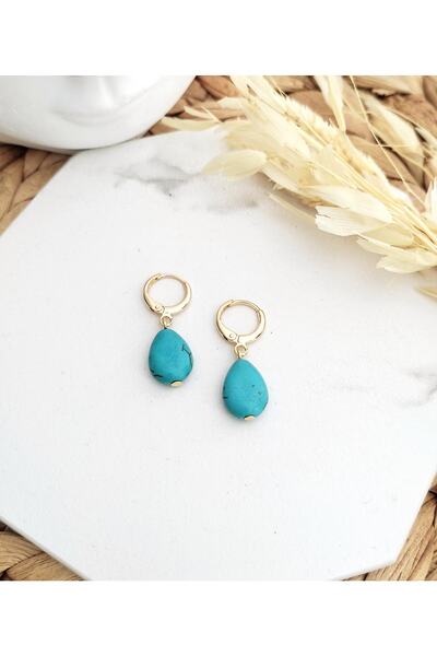 HALHALMILL Turkuaz Küçük Damla Halka Küpe