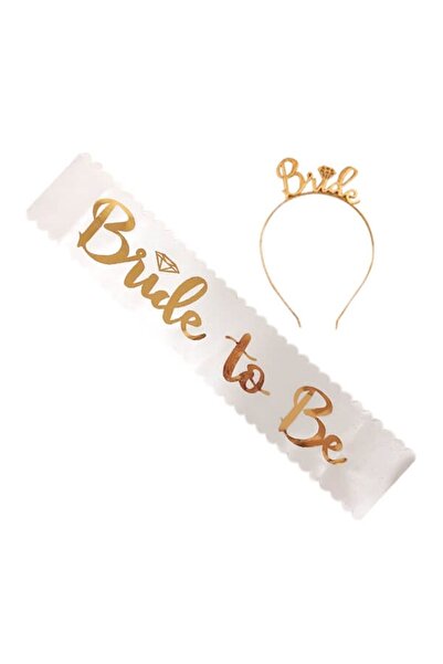 Mini Parti Mini Party Store Bride Set Beyaz - Altın (taç + Kuşak)