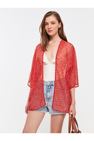LC Waikiki Gemusterter Damen-Kimono mit Schalkragen