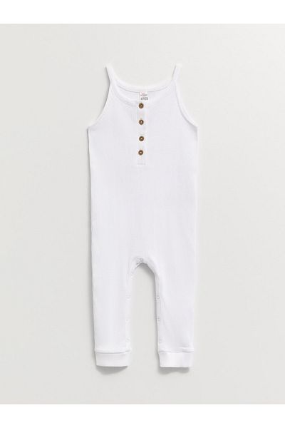 LC Waikiki Basic Cotton Baby Girl Jumpsuit with Crew Neck Straps