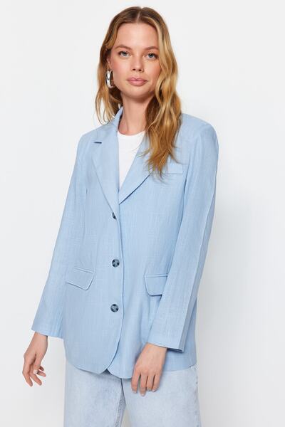 Kolekcia Trendyol Modrá ľanová bunda bez podšívky TWOSS23BC00177