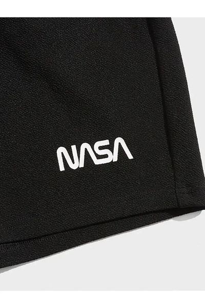 Machetta Plus Size Nasa Printed Black Summer Sports Shorts - Comfortable Daily Shorts