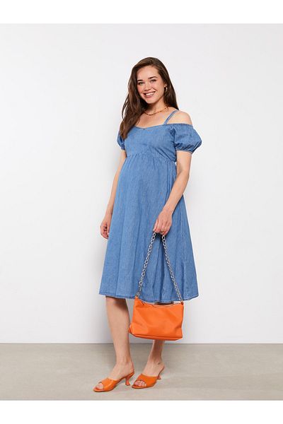 LC Waikiki Φόρεμα Rodeo Maternity Jean λαιμόκοψη ίσιο κοντομάνικο