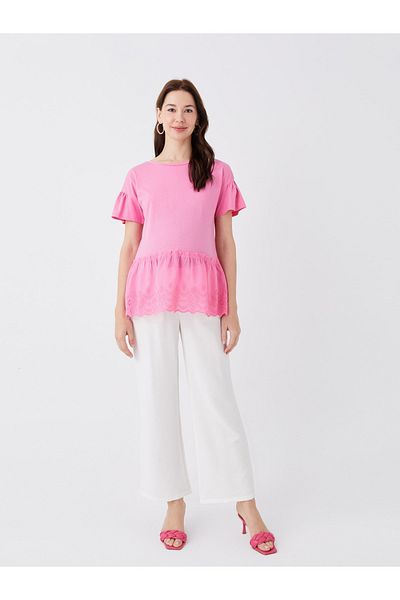 LC Waikiki Einfarbige, kurzärmlige Umstandsbluse mit Rundhalsausschnitt