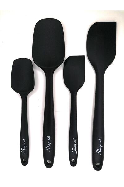 Shop-set Heat Resistant Fireproof Nonstick Silicone Spatula Set 4 Pieces - Black Set