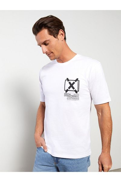 LC Waikiki Printed Men's Combed Cotton T-Shirt - Crew Neck, Short Sleeve
