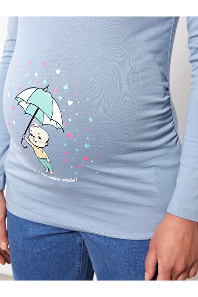 LC Waikiki Bavlněné těhotenské tričko s dlouhým rukávem a výstřihem