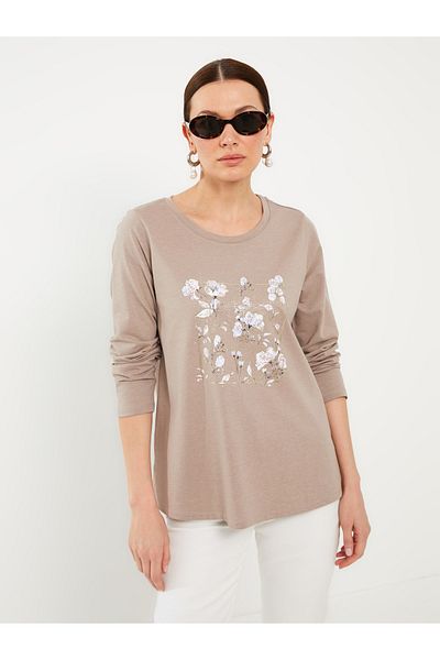 LC Waikiki Long Sleeve Crew Neck Women's T-Shirt - Printed
