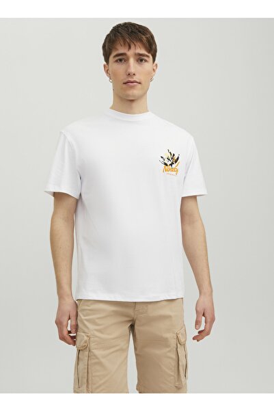 Jack & Jones Bisiklet Yaka Baskılı Beyaz Erkek T-shirt 12234262_jorcabana Bac...
