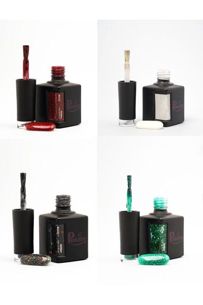 PIOVERE 4'lü Set Simli Kalıcı Oje Kırmızı, Beyaz, Koyu Gri, Yeşil (A36,C01,G3...