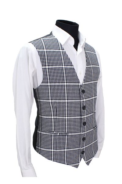 MENTOR REGALO Men's Vest V-Neck Black White Plaid m Size 50527