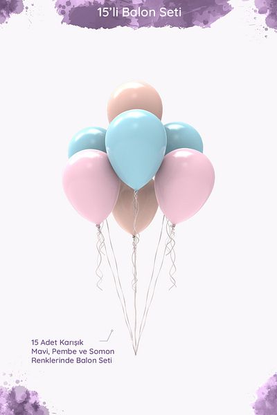 Hey Parti Gender Party Balloon Set - Mixed Balloons in Blue, Pink and Salmon Colors - 15 Pieces