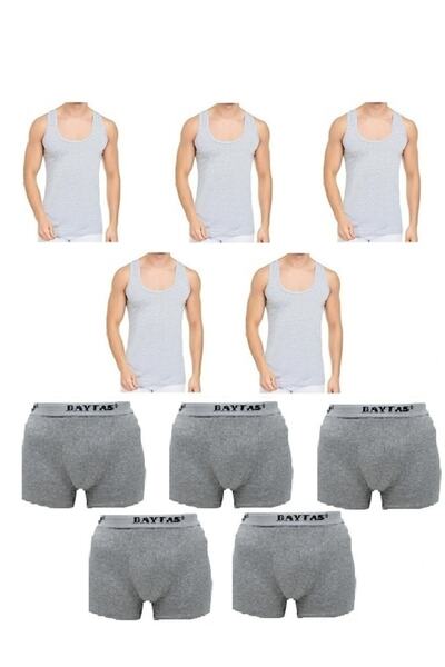 Ekonomik 10'lu Paket Erkek Iç Çamaşır Seti 5 Atlet 5 Adet Boxer