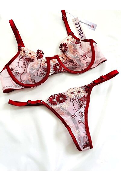 Veille Σετ σουτιέν με κόκκινη δαντέλα