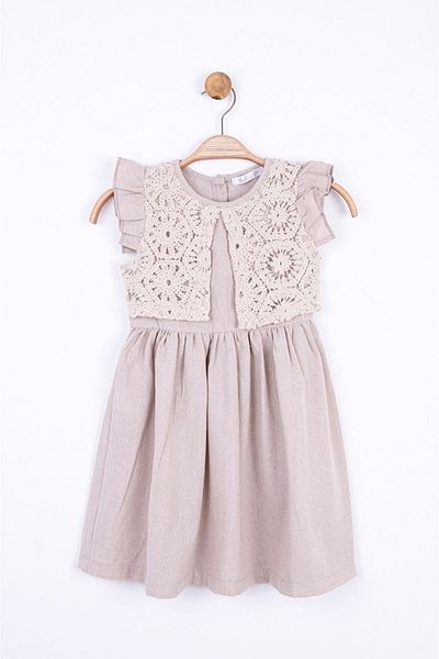 nk kids 74520 Unsea Drop Laced Linen Dress 4-8 Years Mink