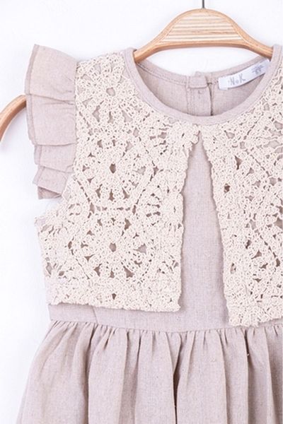 nk kids 74520 Unsea Drop Laced Linen Dress 4-8 Years Mink