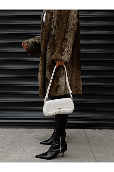 LOVENTA Geanta bagheta cu curea din piele reglabila Hera White