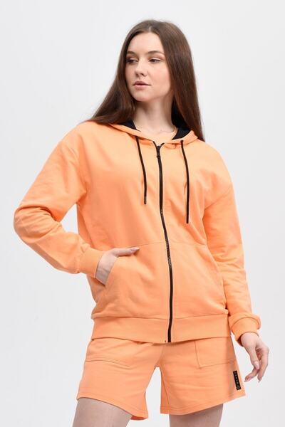 defys Women's Hooded Zippered Oversized Sweatshirt Orange