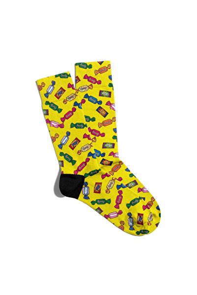 Eğlenceli Çoraplar Fun Socks Unisex Yellow Candy Popart Icons Printed Socks E...