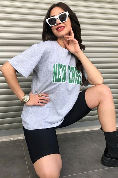 Keywest Βαμβακερό μπλουζάκι μεγάλου μεγέθους New Jersey με στάμπα Oversize Unisex