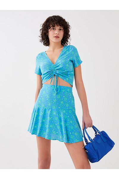 LC Waikiki Fustă de damă cu flori cu talie elastică și pantaloni scurți