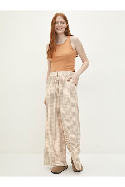 LC Waikiki Kockás Gabardine Fabric női pizsama alsó, elasztikus derékkal