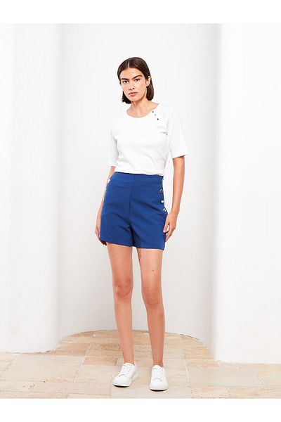 LC Waikiki Women's Shorts with Zippered Waist and Plain Applique Detail