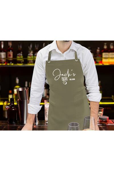 Bk Gift Kişiye Özel Isimli Tarihli Bar Tasarımlı Profesyonel Haki Yeşil Mutfa...