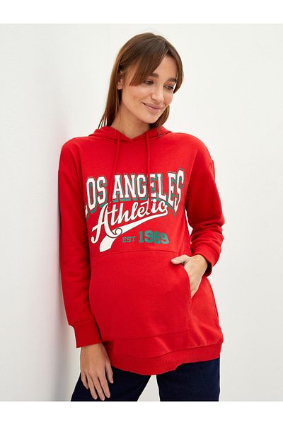 LC Waikiki Hooded Text Printed Long Sleeve Maternity Sweatshirt