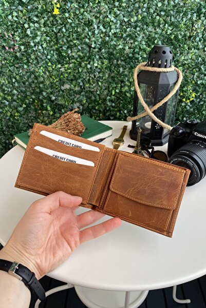 Modica Zendar - Genuine Leather Classic Tan Men's Wallet with Coin Compartment, High-Level Handcrafted