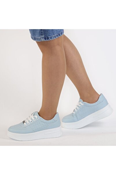 MixBrand Kadın Kalın Tabanlı Bağcıklı Mavi Sneakers Günlük Spor Rahat Ayakkabı