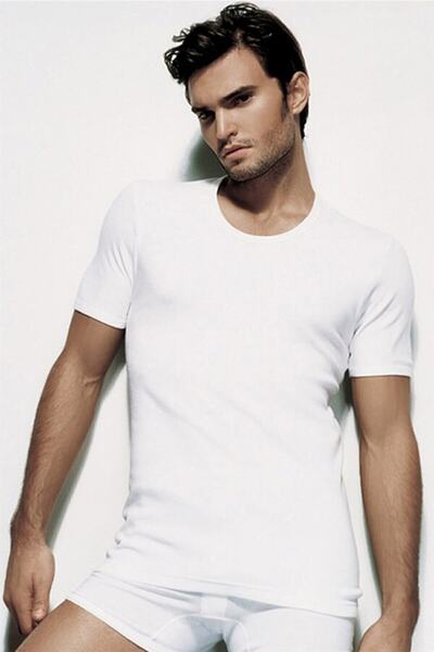 Çift Kaplan Erkek Beyaz Ribana Bisiklet Yaka Kısa Kol Atlet 840 3 Adet