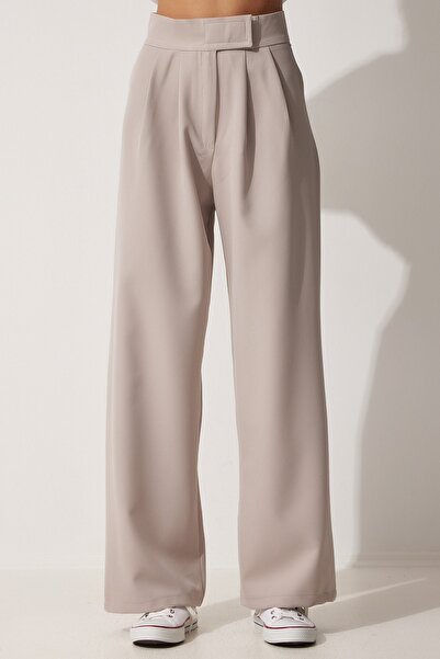 Happiness İstanbul Női bézs derék tépőzáras bő nadrág YL00001