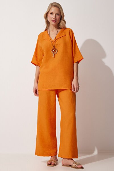 Happiness İstanbul Set pantaloni tunică Ayrobin colier portocaliu de damă ZH00019
