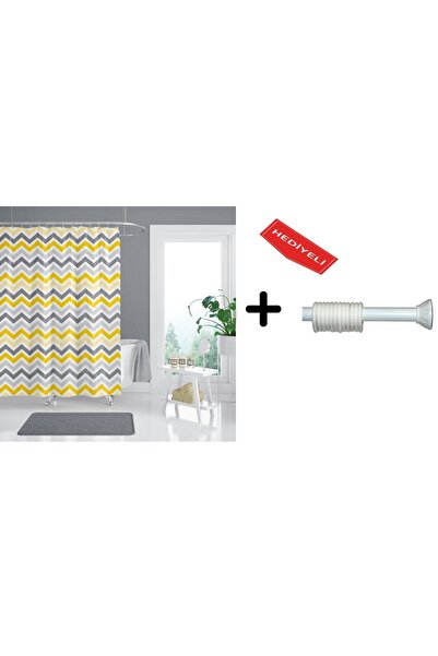 Zethome Banyo Duş Perdesi 4597 120x200 Perde Borusu Askı Aparatı 90x130 Hediyeli