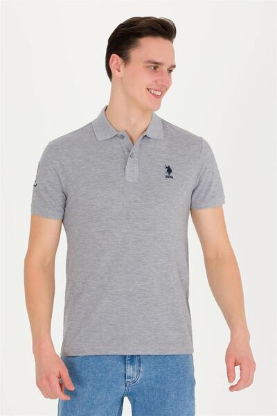 U.S. Polo Assn. Tricou pentru bărbați, gri Melange, cu gât polo, Basic