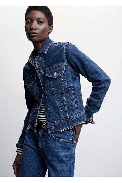 MANGO Woman Palton din denim cu buzunare