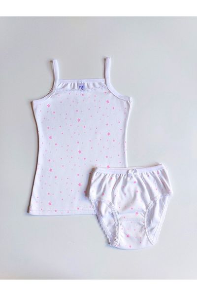 ÇebiKids Girl's Cotton String Strapped Undershirt-Slip Panties Set
