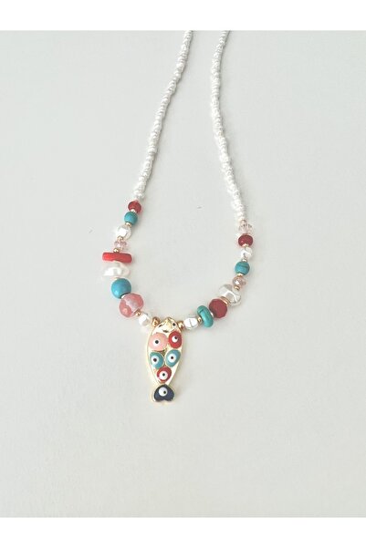 HALHALMILL Kadın Nazar Boncuklu Balık Sallantılı Kolye